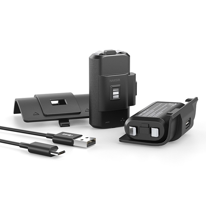 Set 2 baterii, NAXSIR, Compatibilitate Xbox One, Xbox Seriile S / X, 1100 mAh, Negru