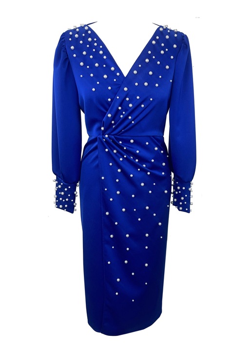 Rochie midi cu perle AMINA, Albastru electric