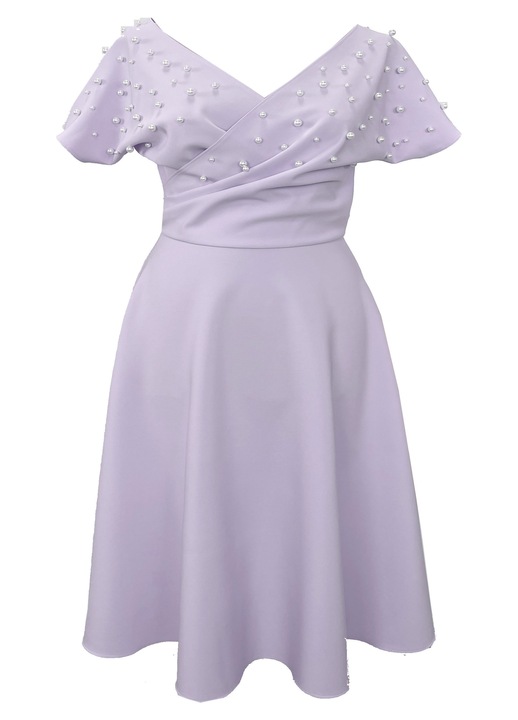 Rochie midi din crep și perle NADIA, Lavanda