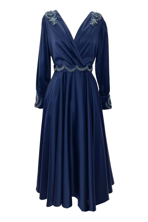 Сатенена рокля с бродерия NELLY, Тъмносин