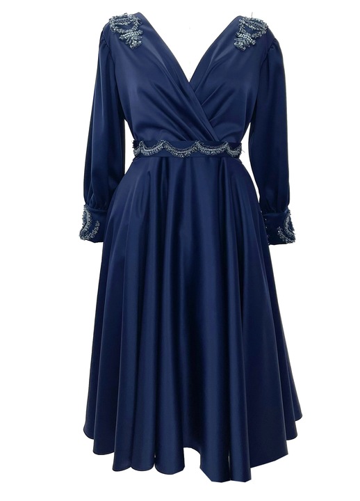 Rochie din satin cu broderie NELLY, Bleumarin