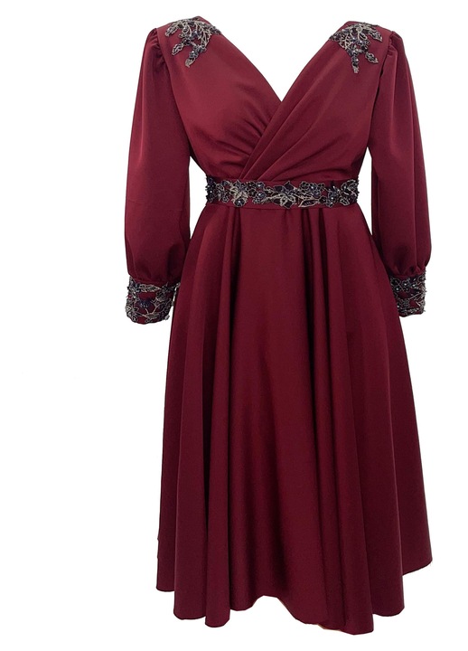 Rochie din satin cu broderie NELLY, Visiniu