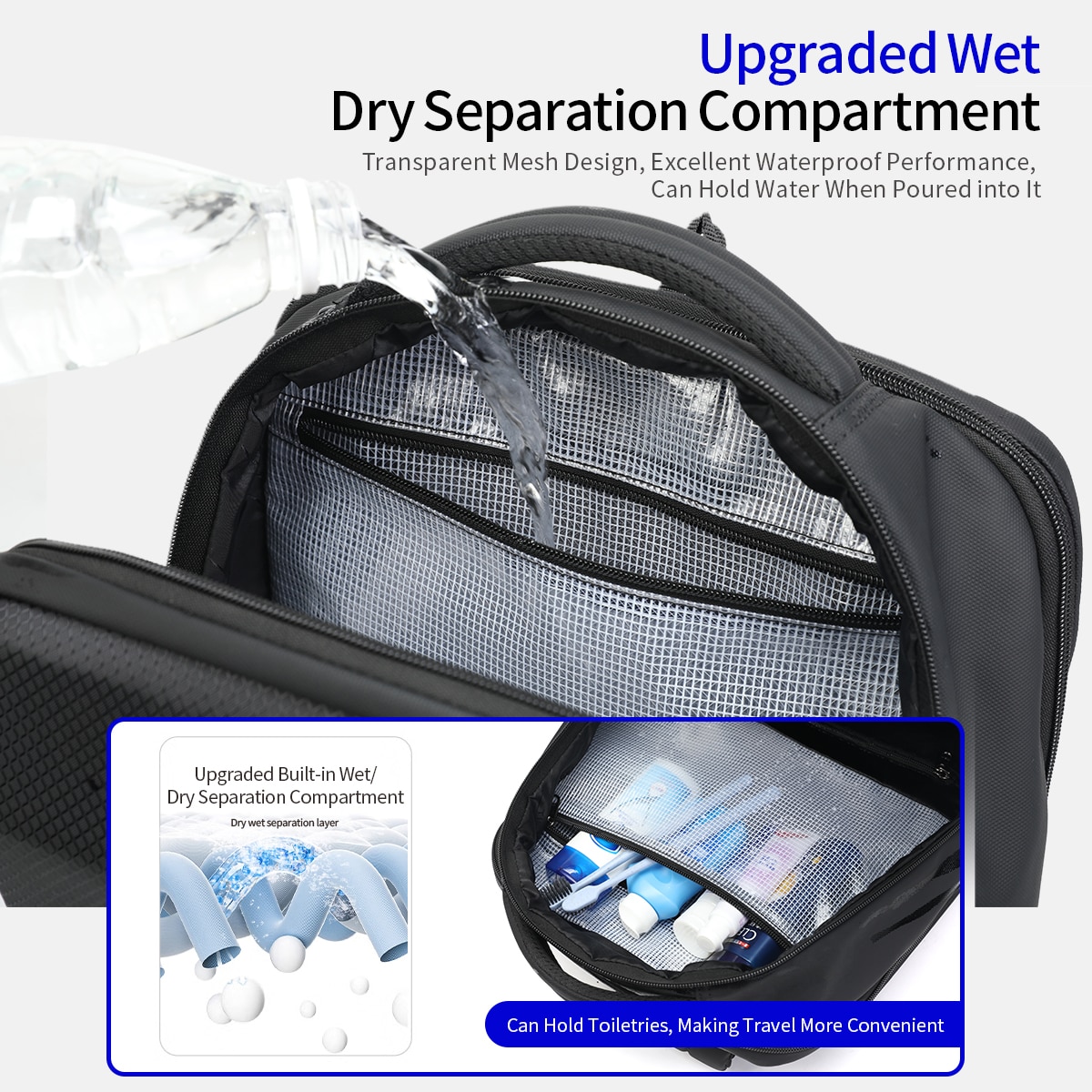 Rucsac laptop 15.6" business casual cu carcasa rigida din material impermeabil, TIGERNU, 30x16x45 cm, Negru