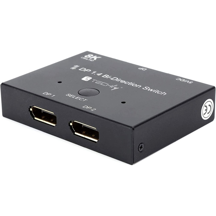 Switch DisplayPort, bidirectional, 2porturi, 1 intrare - 2 iesiri, 8K@30Hz, DP1.4, Techly, IDATA DP-2DP-8KT