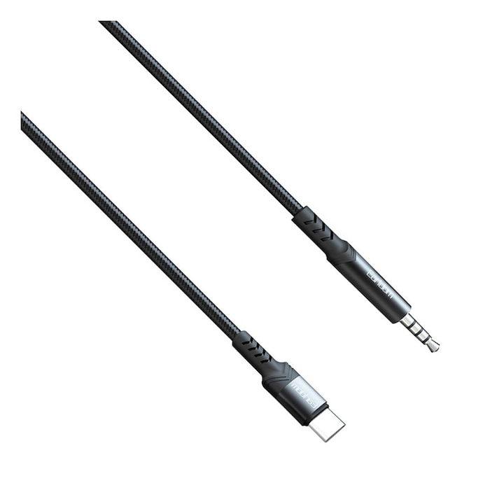 Аудио кабел за музика AUX38, Type-C(м), 3, 5mm JACK(м), Черен, 1m