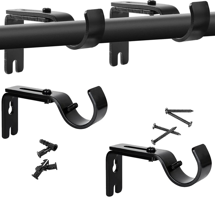 Set 2 Galerie pentru Perdele, Axroad Mall, Greutate suportata 16 kg, Reglabile, Cu suruburi, Prevenirea ruginii, Usor de instalat, Pentru camera de zi, dormitor, bucatarie si birou, Fier, 9cmx4.5cm, Negru