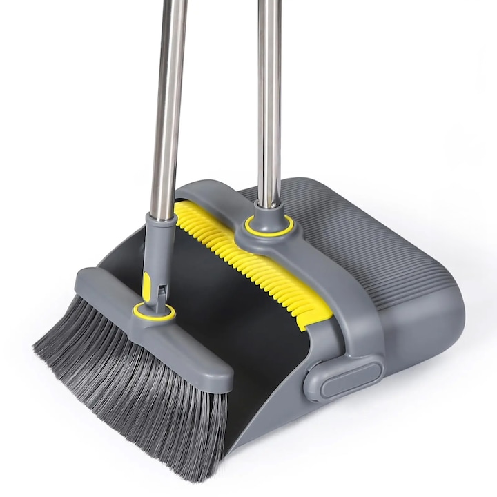 Set Matura si Faras TNS®, Coada de Aluminiu Reglabila pana la 130cm, Faras Pliabil la 90°, Cap Matura Rotativ 180°, 3 Randuri de Perii, Usor de Folosit si Depozitat, Gri-Galben