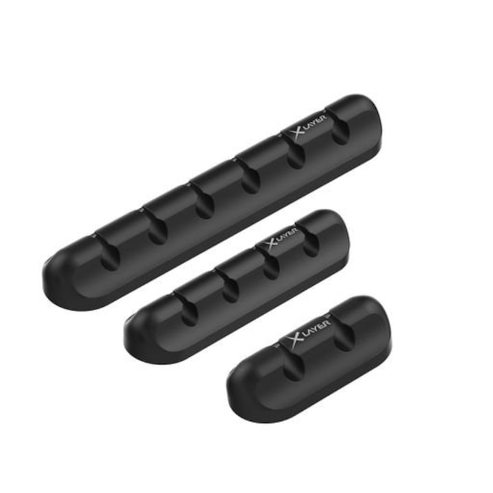Set 3 organizatoare cabluri Xlayer, 6 + 4 + 2, black