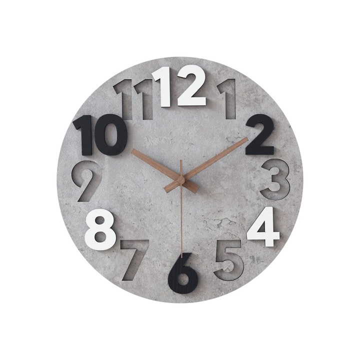 Безшумен декоративен часовник за стена, 30 см, дърво, Подходящ за хол, спалня, кухня, офис, модерен, Сиво и Черно