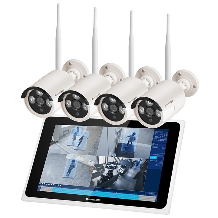 4 db megfigyelő kamera készlet monitorral, Linux, RJ-45 portokkal, USB, IR dióda sugara 30 m, IP66