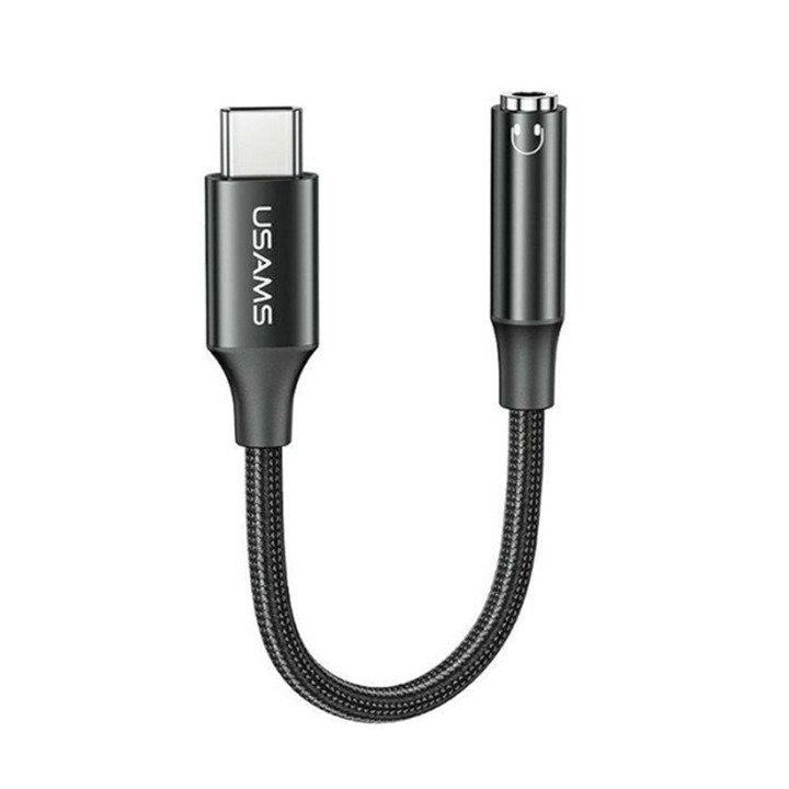Adaptor audio, cu conectori USB-C tata la Jack 3.5mm mama, 138 x 11 x 8mm, aluminiu, 20Hz-20KHz, Negru