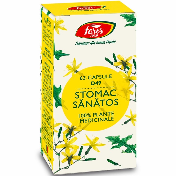 Stomac Sanatos, supliment pentru protectia mucoasei gastrice si eliminarea disconfortului digestiv, 63cps, Laboratoarele Fares