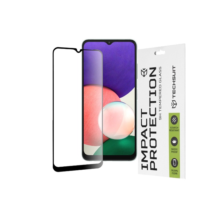 Folie de protectie Full Screen pentru Samsung Galaxy A22 5G, sticla securizata, culoare Negru Transparent