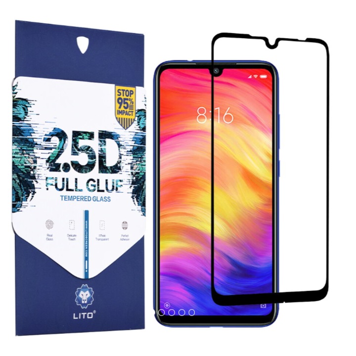 Folie de sticla securizata 9H protectie superioara pentru Xiaomi Redmi Note 7/Xiaomi Redmi Note 7 PRO - calitate premium, culoare negru