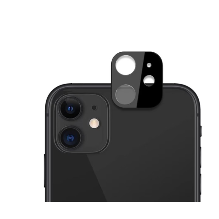 Edzett üveg védelem a kamera lencséhez, alkalmas iPhone 11, 9H, 0,7 mm átlátszó-fekete