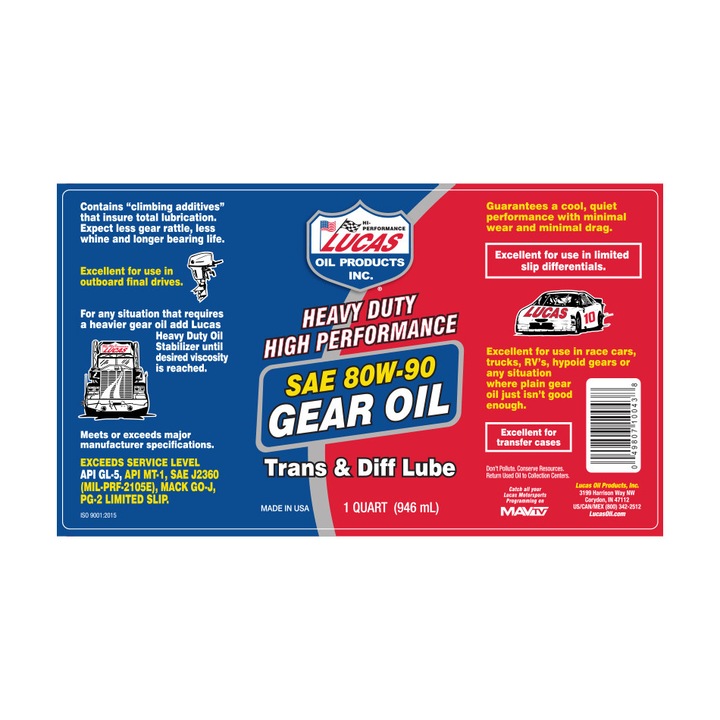 Lucas Oil Products 80W90 GL5 ulei de transmisie pentru angrenaje, diferentiale, cutii de transfer, 946 ml