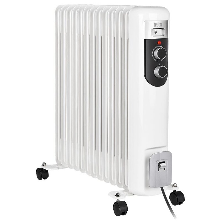 Radiator cu ulei, 13 elementi, Teesa Alb, 2500 W, 3 trepte putere, Termostat