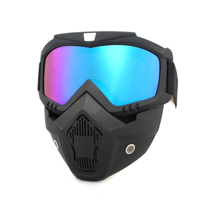Masca + ochelari detasabili pentru sporturi de iarna, ski snowboard motocicleta ATV trotineta electrica, multicolor