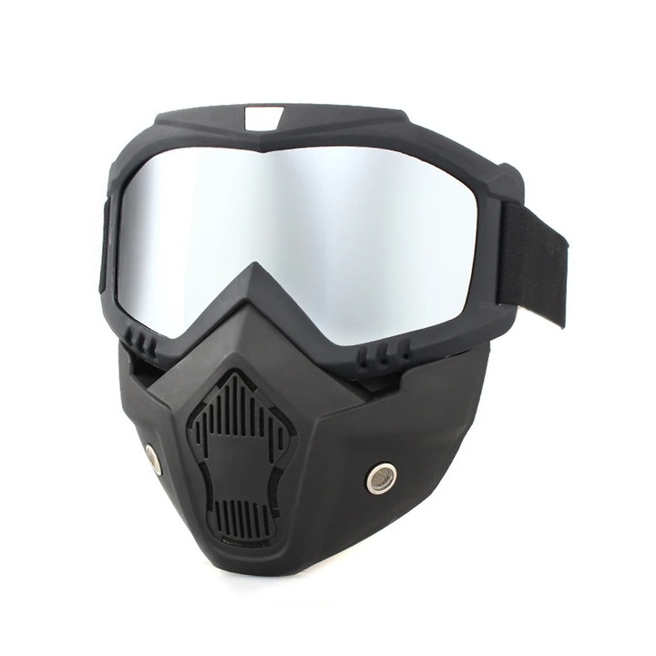 Masca + ochelari detasabili pentru sporturi de iarna, ski snowboard motocicleta ATV trotineta electrica, argintiu