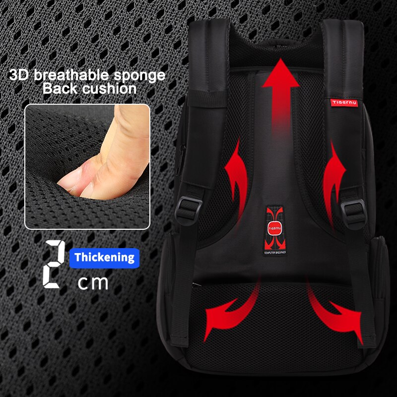 Rucsac laptop 15.6" smart casual, impermeabil, cu orificiu pentru cabluri audio, Tigernu, 31x15x46 cm, Negru