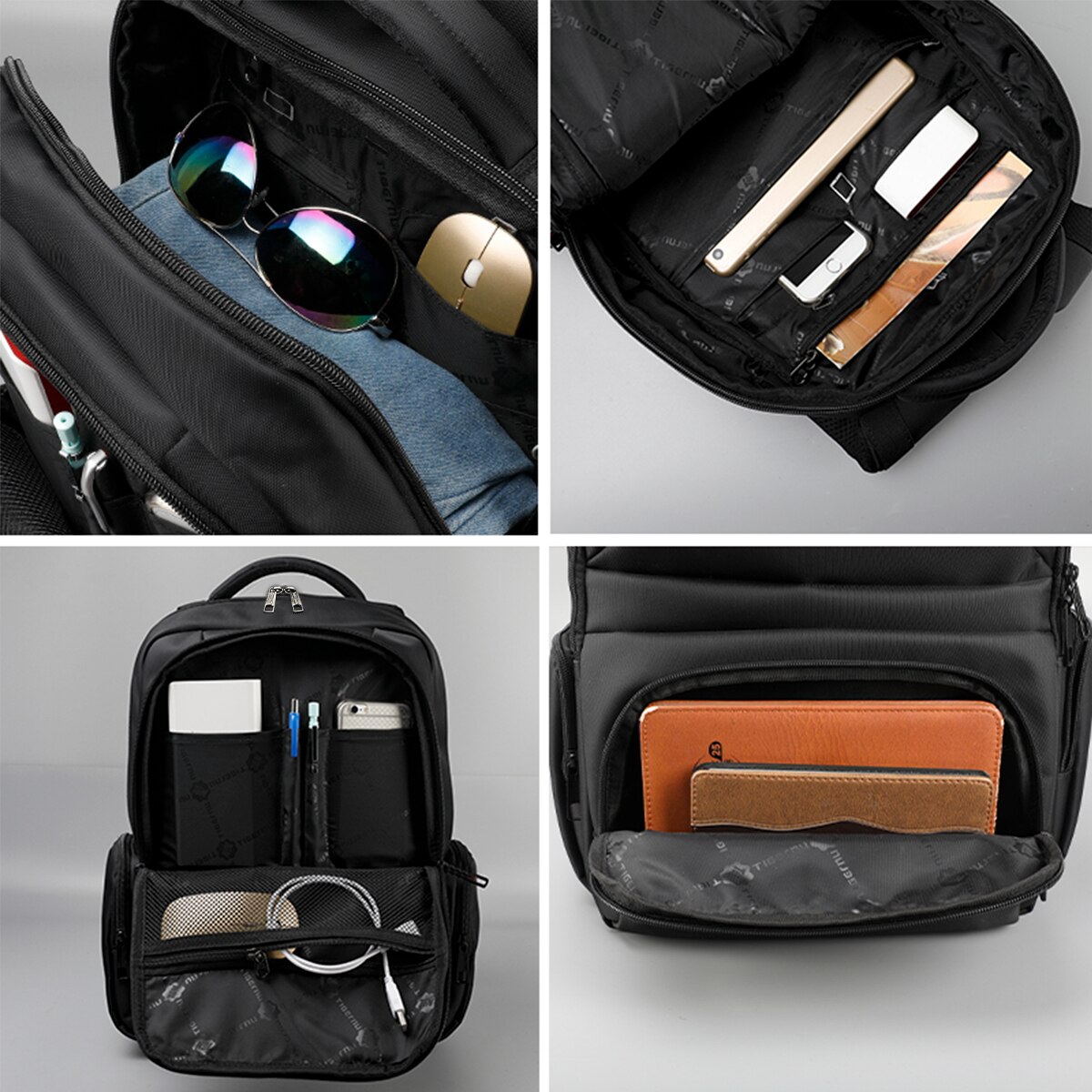 Rucsac laptop 15.6" smart casual, impermeabil, cu orificiu pentru cabluri audio, Tigernu, 31x15x46 cm, Negru