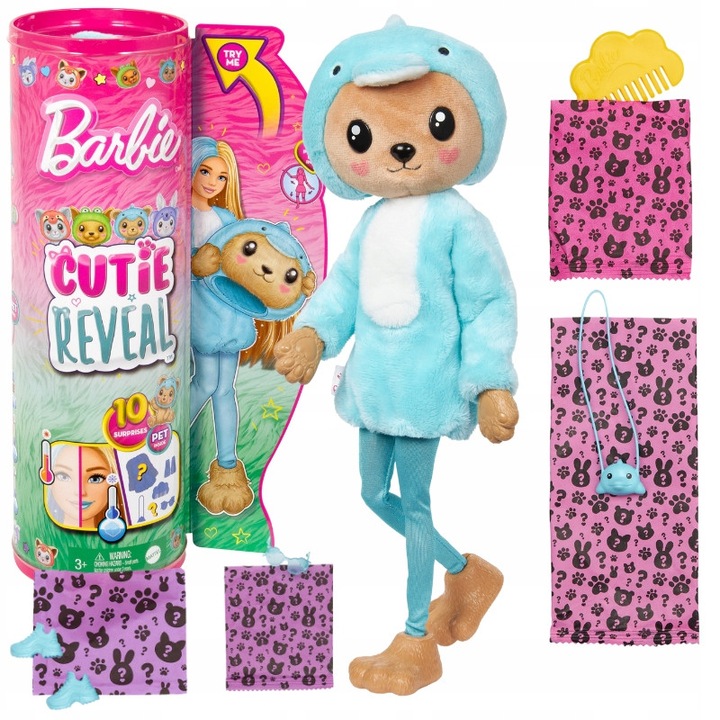 Barbie Baba Készlet Kiegészítőkkel, Mattel, HRK22 HRK25, Mozgó elemekkel rendelkező baba, rugalmas elemekkel, Vízben színt vált, 10 meglepetést tartalmaz, Többszínű