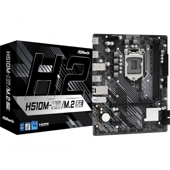Дънна платка, ASRock, H510M-H2/M.2 SE, Micro ATX, Черен