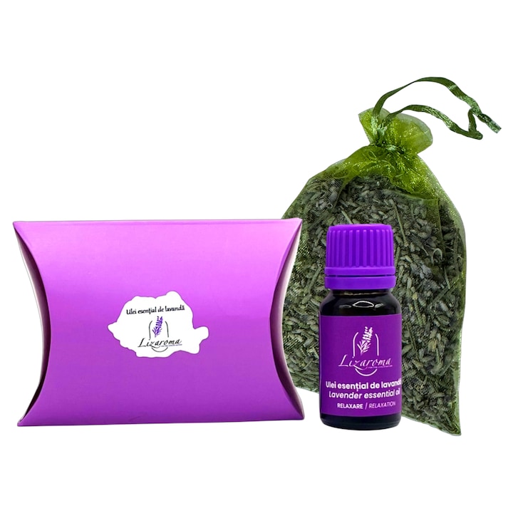 Ulei esential de lavanda pur 10ml in cutie+ cadou 1 saculet cu floare uscata de lavanda