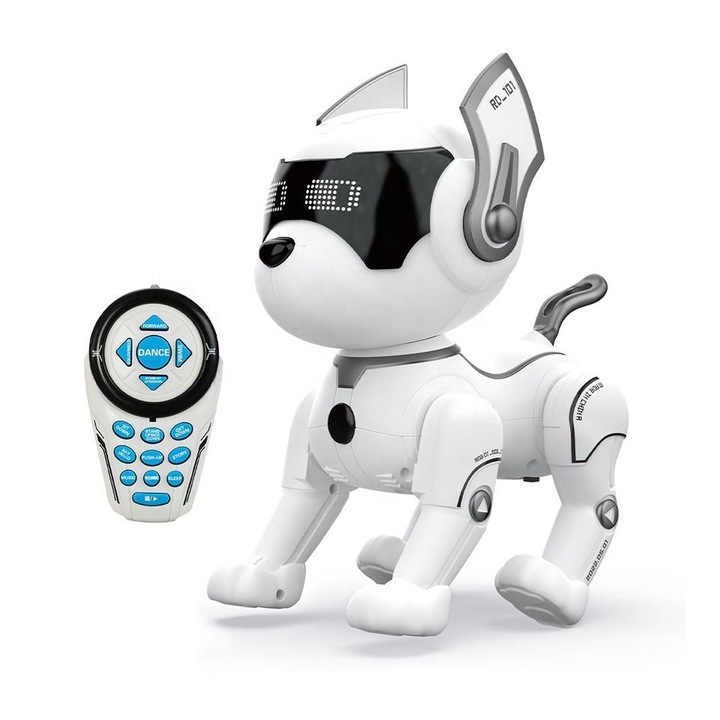 Интелигентно куче-робот Stunt Dog, С дистанционно управление, Интерактивно, Пеещо, Танцуващо, Изпълняващо каскади, Функция за проследяване, Жестове с докосване, Бял/Син/Сив