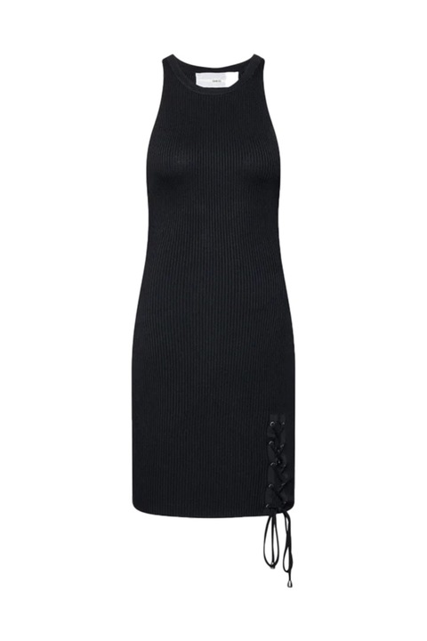 Rochie tricotata cu striatii si slit cu siret, Guest Jeans, Negru, S Negru S INTL