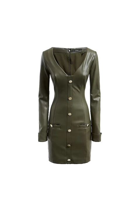 Rochie, Guess, Verde olive, Piele ecologica, Verde masliniu