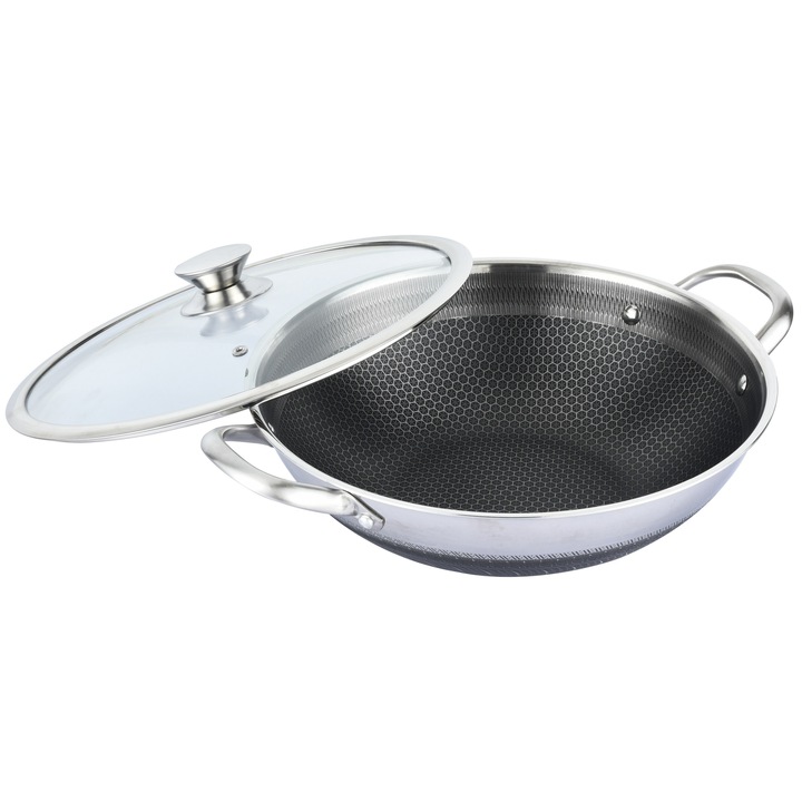 WOK Ultra rozsdamentes acél serpenyő Cfeffinger CF-PW32, karcmentes, átmérő 32cm