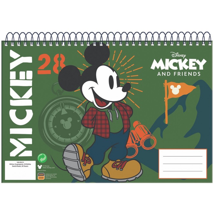 Bloc desen A4 spira Mickey Mouse and Friends, 30 coli Verde