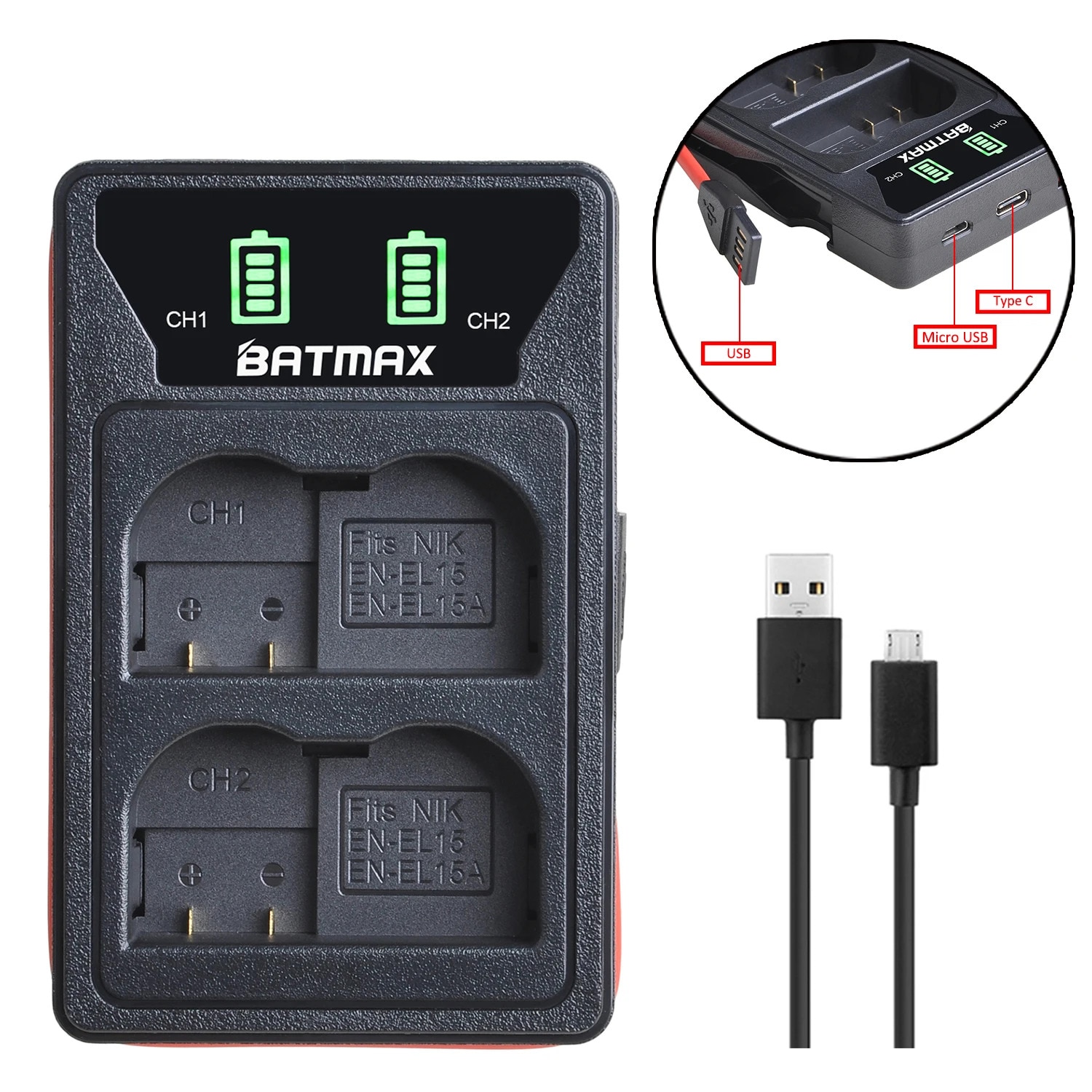 Batteria EN-EL15C Per Nikon - 2 Pack 2400mAh Con Ricarica USB-C, Compatibile Con Z8, D850, Z6 E Altri - Foto 3