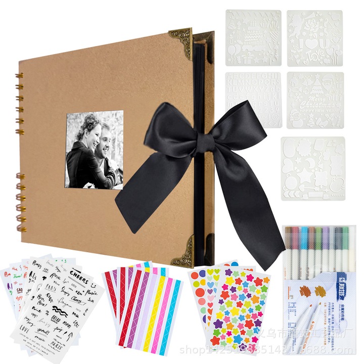 Творчески комплект албум за снимки, ZAXER, Картон/Метал, DIY мемори книга, скрапбукинг, A4, 30x21 см, кафяв