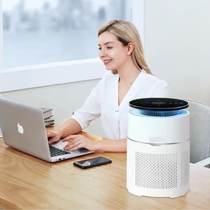 Intelligens légtisztító, WI-FI, 3 az 1-ben szűrő, True Hepa H13, Fotokatalitikus szűrő, 720°, Levegőminőség-érzékelő, Levegőminőség-figyelő rendszer, 3 sebességfokozat, Automata üzemmód, Érintőképernyős vezérlőpanel, Lámpa ébresztés, Fehér
