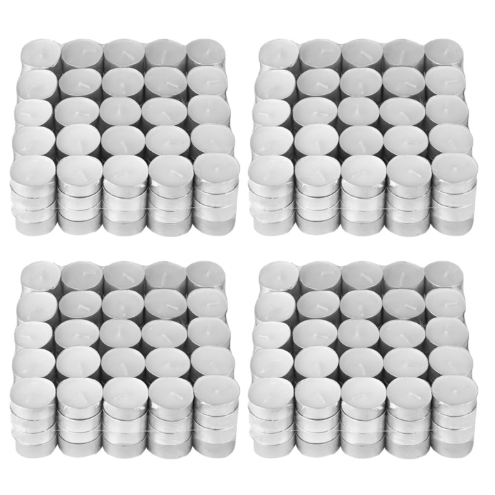 Комплект от 400 свещи Teno® Pill Candles, восъчни, без мирис, време на горене 3 часа, 3,6 x 0,8 cm, бели