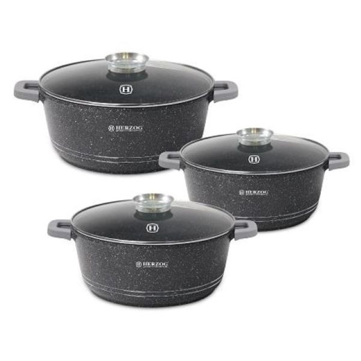 Set 3 Cratite marmorate cu capace Herzog HR 5210