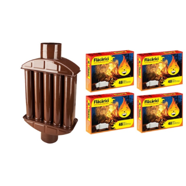 Set Recuperator caldura email, tip radiator maro, ø 120 mm + Set 192 buc pastile Flacarici, brichete pentru aprins focul