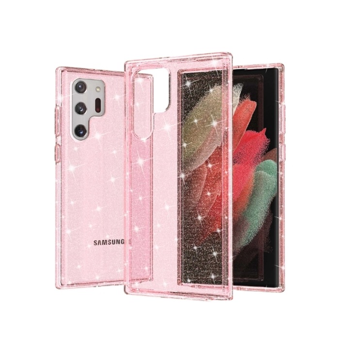 Telefontok Samsung Galaxy S24 Ultra - Glitter - pink átlátszó csillámos műanyag hátlap tok, szilikon kerettel