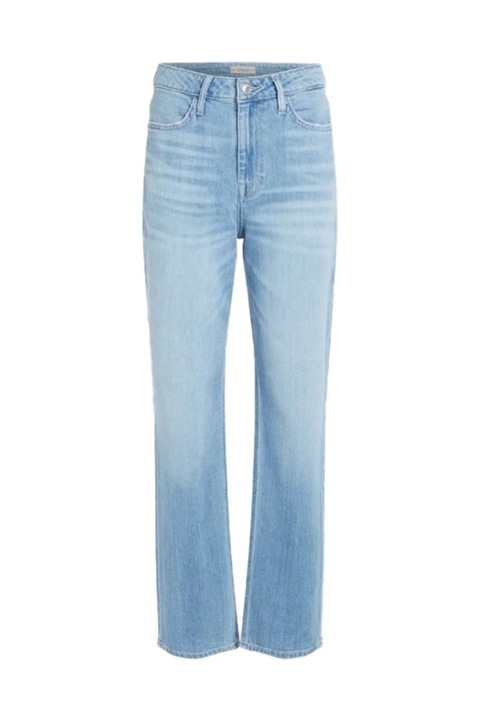 GUESS, Blugi cu talie inalta si aspect decolorat, Albastru, W29-L32