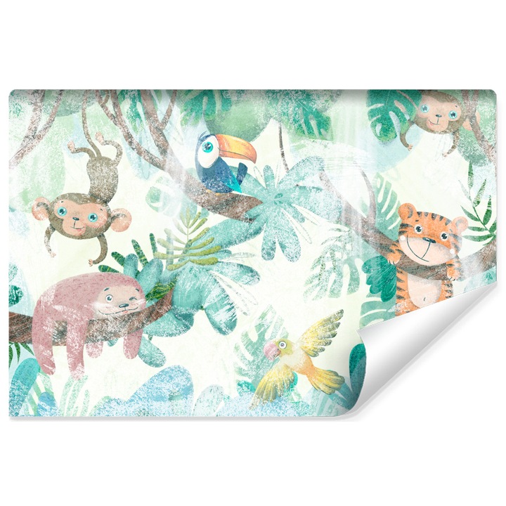 Fototapet Muralo animale abstracte, dragute, salbatice din jungla 135 cm x 90 cm pentru camera unui copil