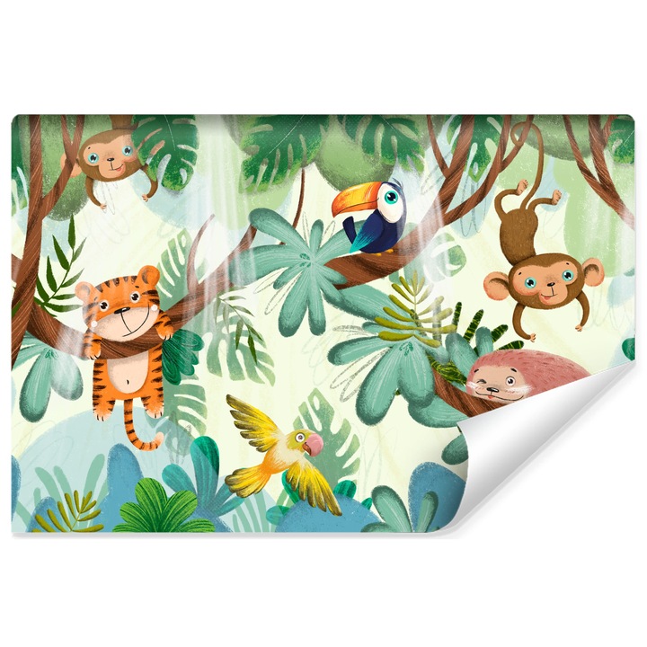 Fototapet Muralo tropicale, animale salbatice, jungla de basm 135 cm x 90 cm decor pentru camera unui copil