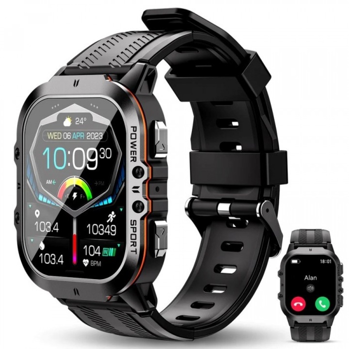 Smartwatch, Oukitel, Silicon, 1.96", Negru
