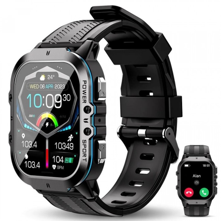 Smartwatch cu doua curele, TRACER, 1.3inch, LCD, Bluetooth, Android/iOS, Alb/Negru