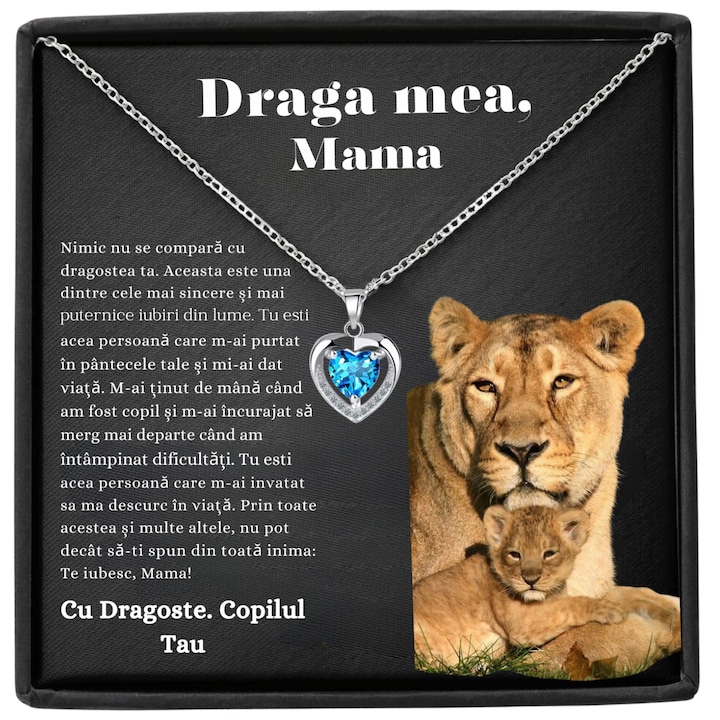 Set Cadou Colier Argint 925, cutiuta personalizata cu felicitare de iubire de la Fiu/Fiica pentru Mama - Lion Love 9
