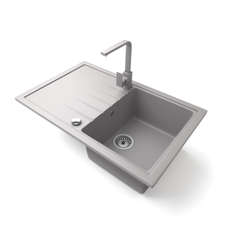 Nero Eris, Gránit mosogató szett, Design csapteleppel és dugókiemelős szifonnal, Szürke
