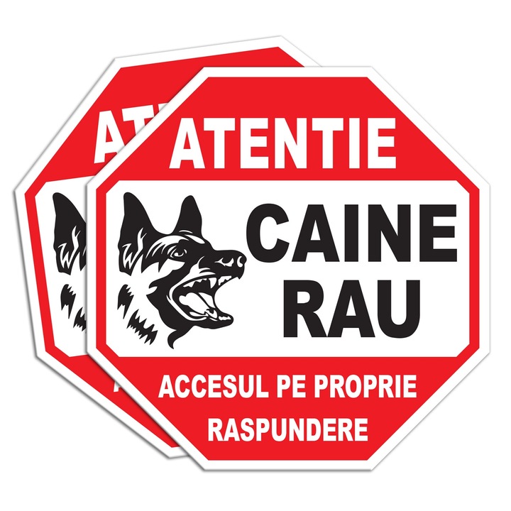 Set 2 indicatoare avertizare Caine Rau, laminate, placa pvc grosime 4mm, 30x30cm