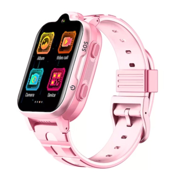 4G GPS детски смарт часовник, K15H, с GPS локация, SOS бутон, предна камера, функция за телефон, шпионски мониторинг, Розов