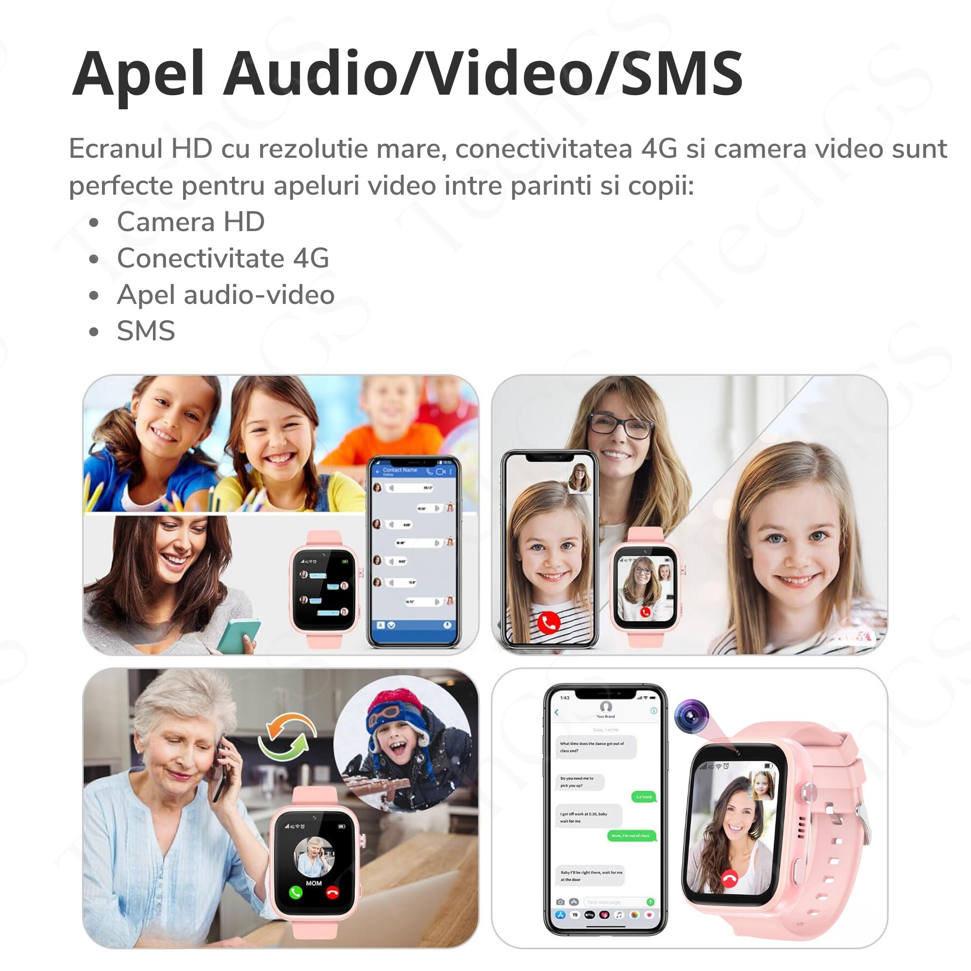 Ceas Smartwatch Copii, KidLife TechGS®, 4G cu GPS, 1.83 inch